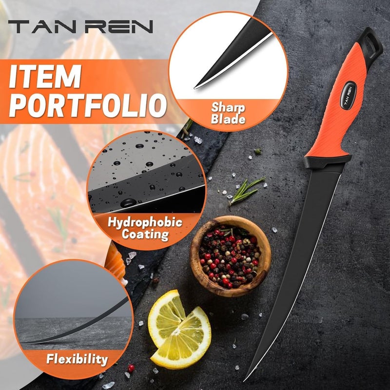 TAN REN Fillet Knife for Fish 9 inch, Flexible Fishing Knife for Filleting and Cleaning, Non-slip Handle Stainless Steel Filet Knives with Sheath, Fishing Gifts for Men - Image 2